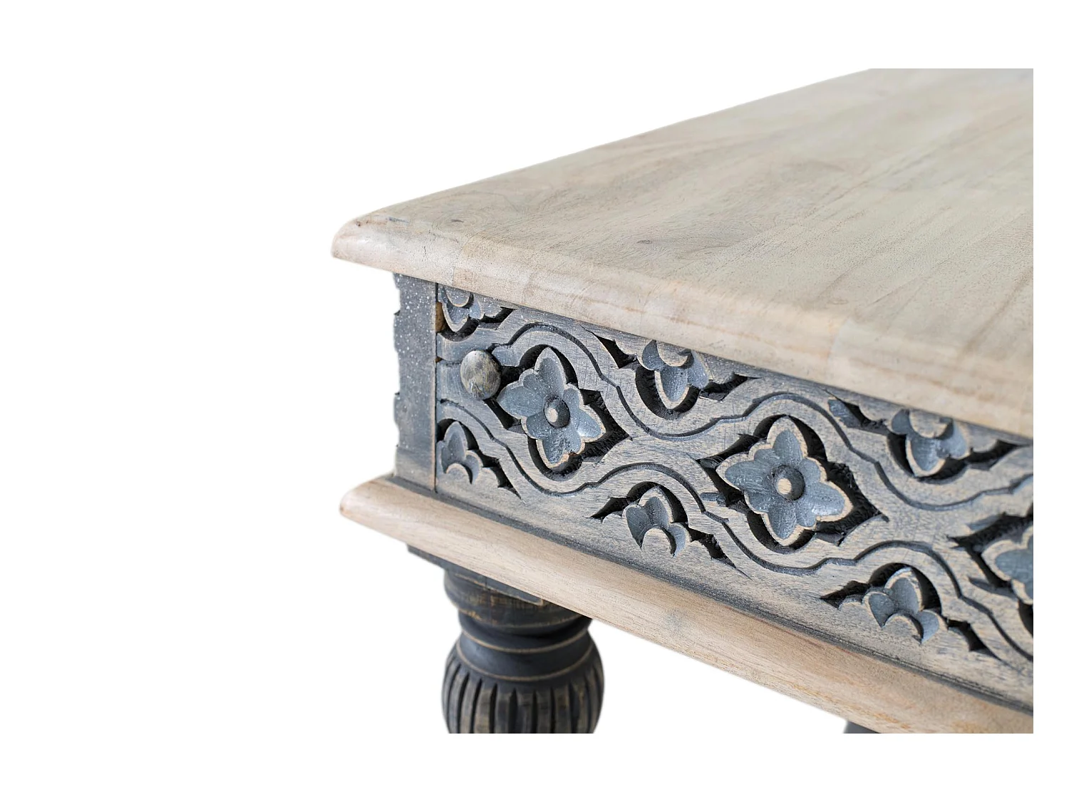 Table basse en bois de manguier et pieds sculptés à la main