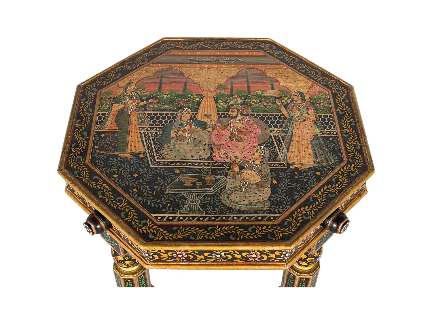 Achteckiger Beistelltisch aus Mangoholz mit handgemalten Details