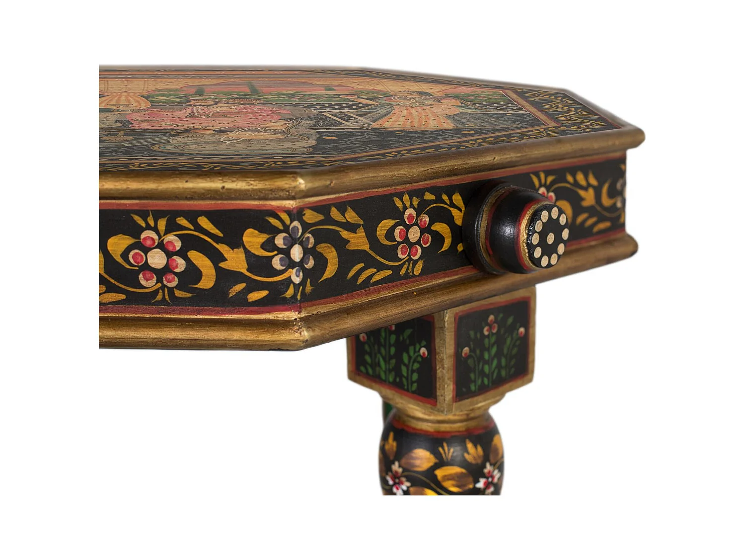 Achteckiger Beistelltisch aus Mangoholz mit handgemalten Details