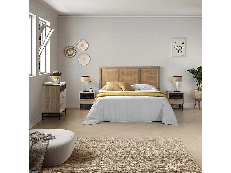 Kolumna zagłówka Musa 145 x 60 cm kolor dębu, naturalny rattan