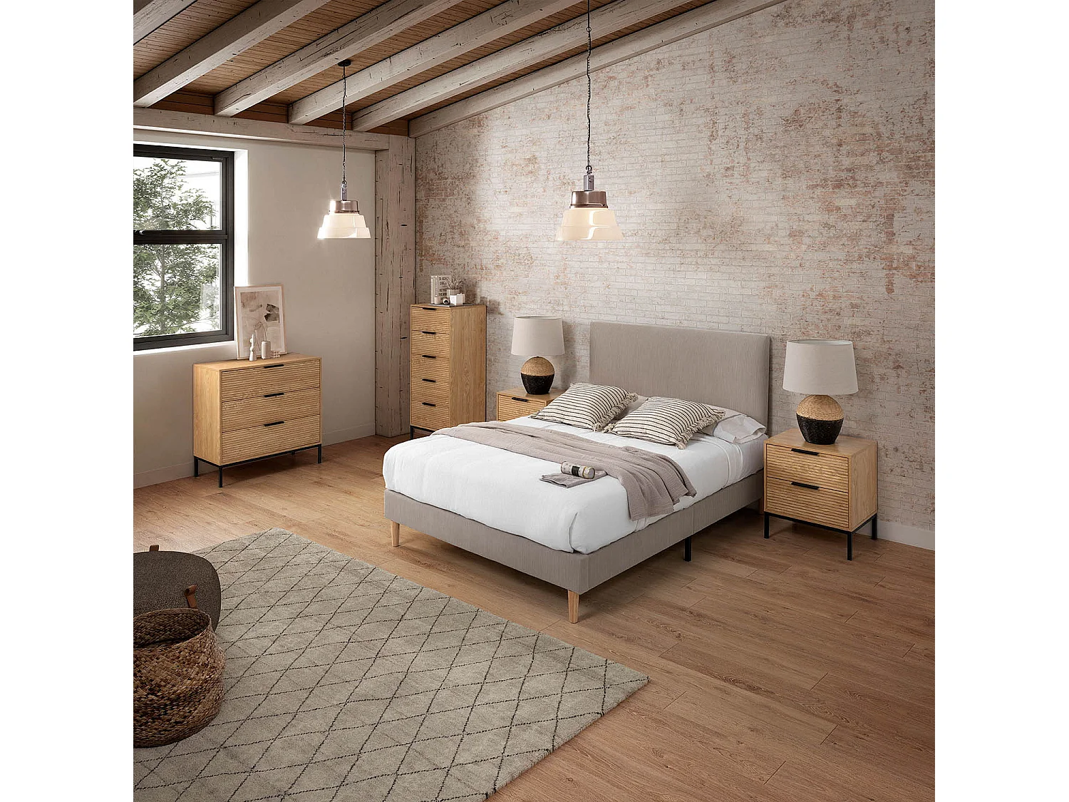 Kolumna Sommier + zagłówek Bari 140x200 cm kolor Szary