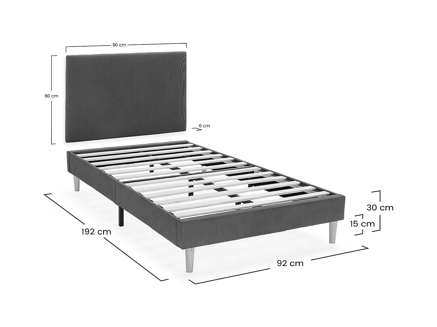 Sommier + tête de lit Bari 90x190 cm couleur Brique