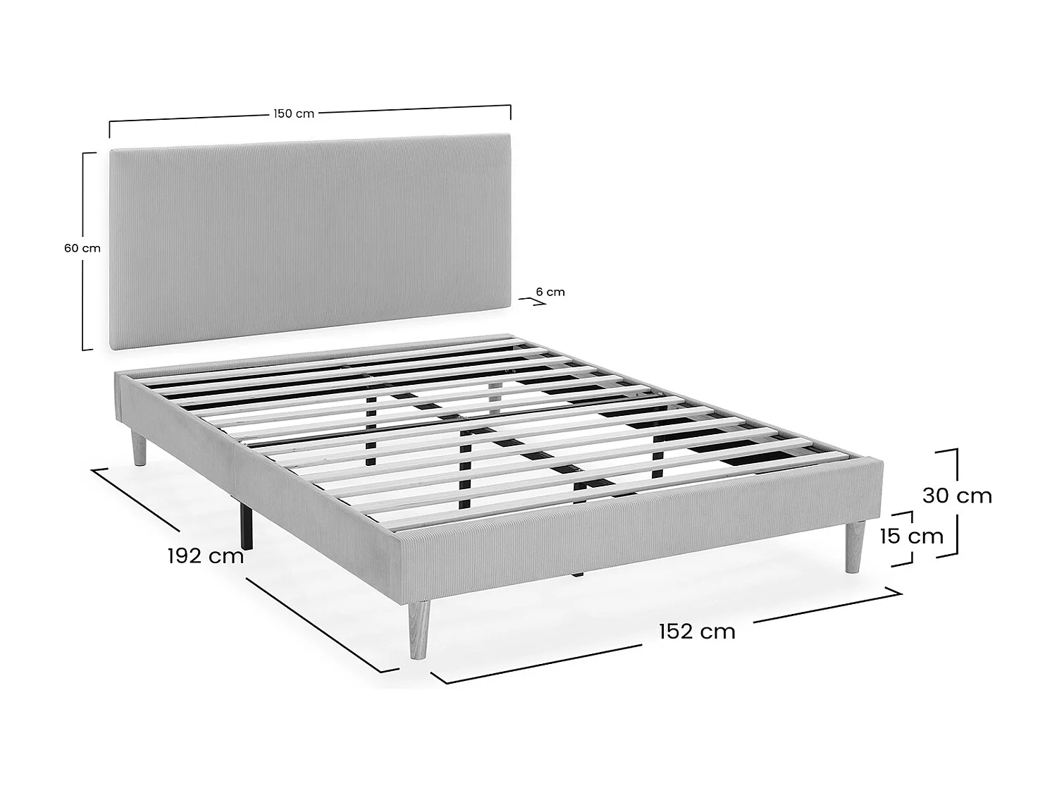 Kolumnowy stelaż + zagłówek Bari 160x200 cm kolor Szary