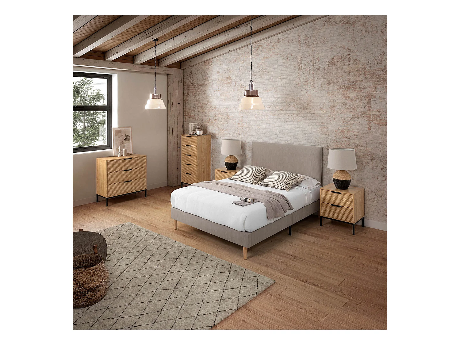 Sommier + tête de lit Bari 90x190 cm couleur Gris