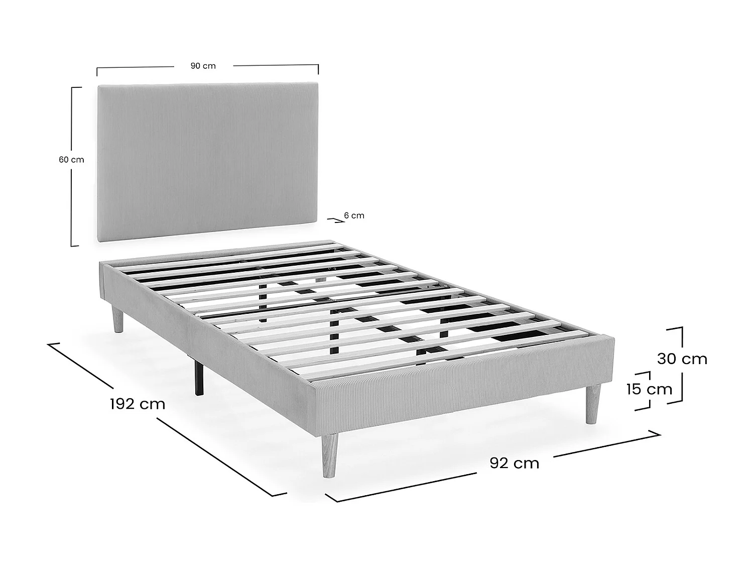 Kolumna Sommier + zagłówek Bari 90x190 cm kolor Szary