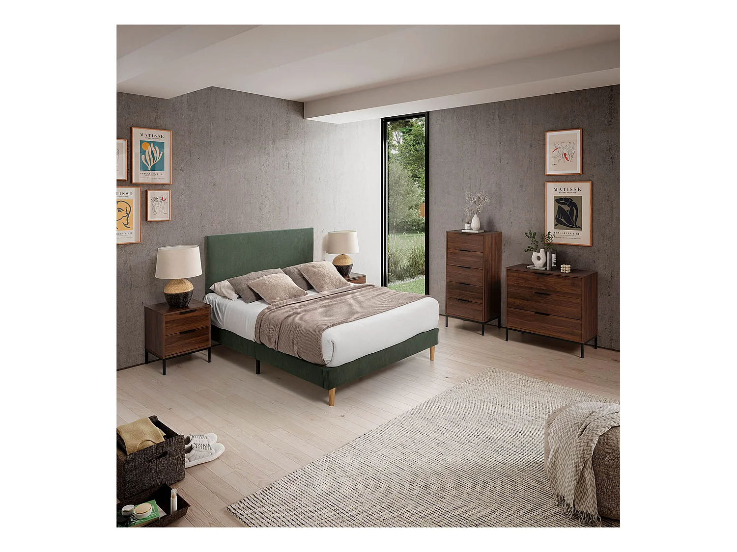 Sommier + tête de lit Bari 140x200 cm couleur Vert