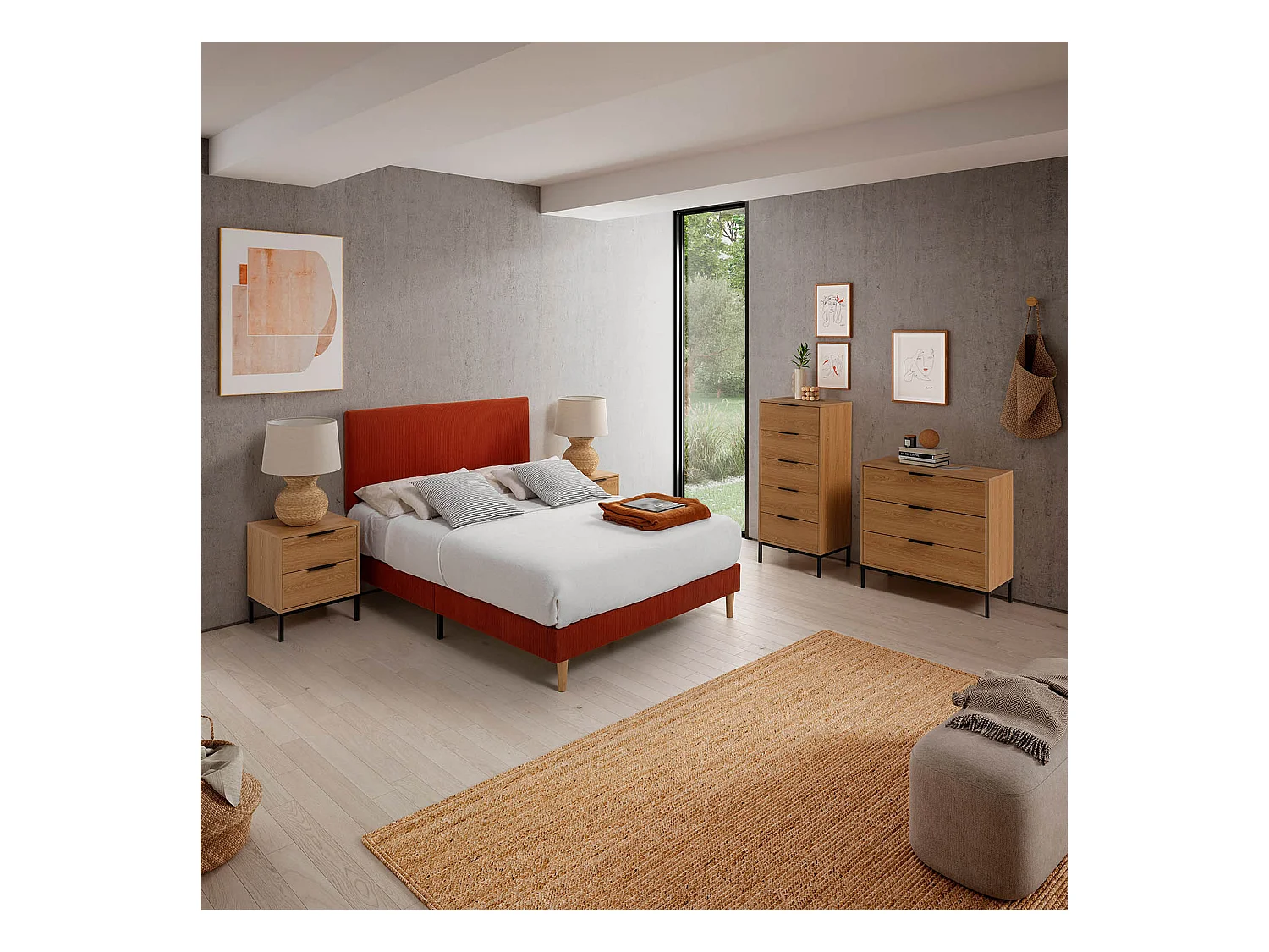 Sommier + tête de lit Bari 160x200 cm couleur Brique