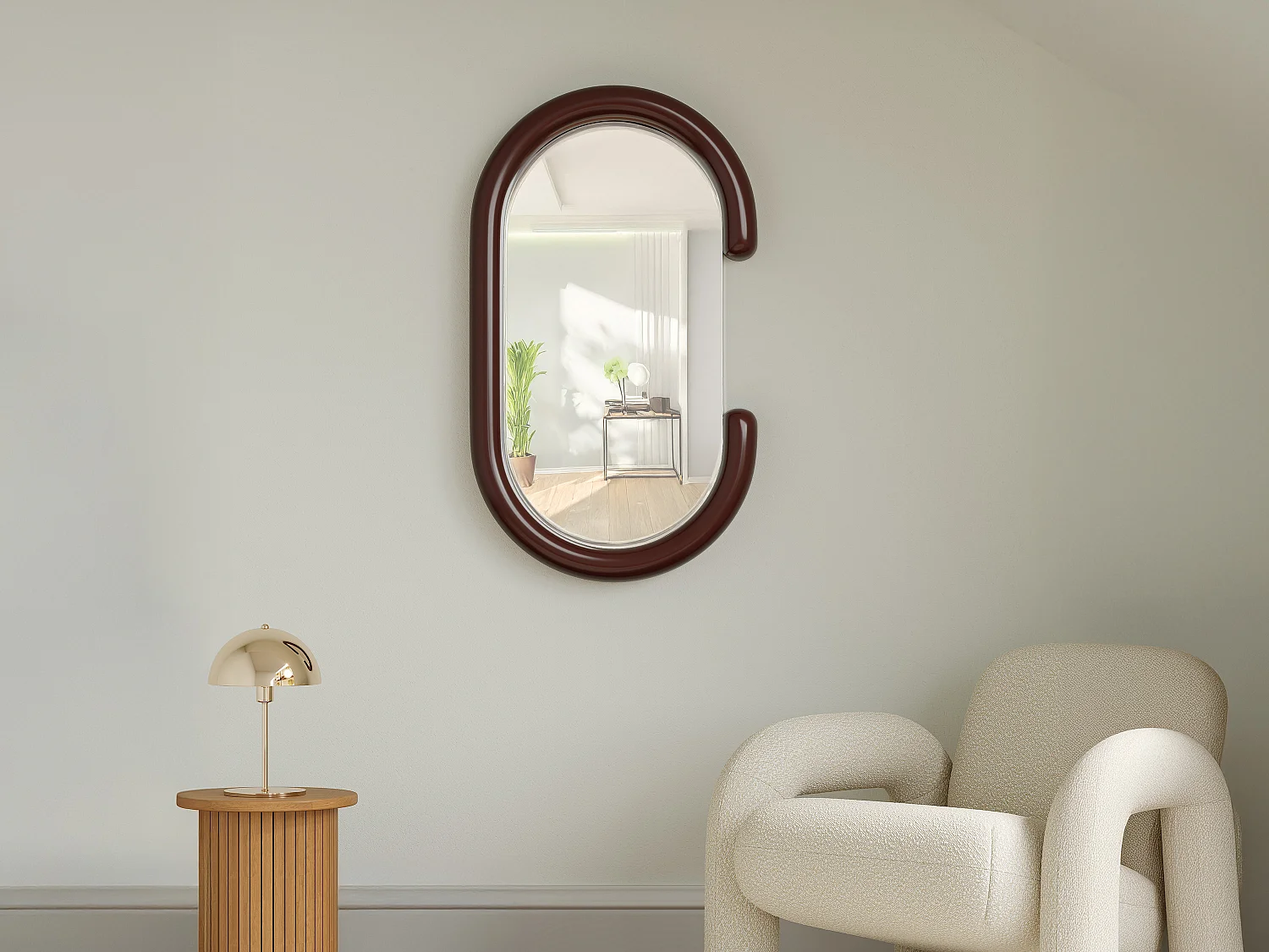 Miroir mural ovale en bois de paulownia - L. 60 x H. 105 cm - Marron - YALMA
