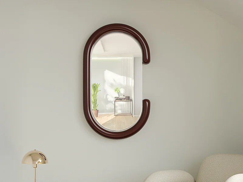Miroir mural ovale en bois de paulownia - L. 60 x H. 105 cm - Marron - YALMA