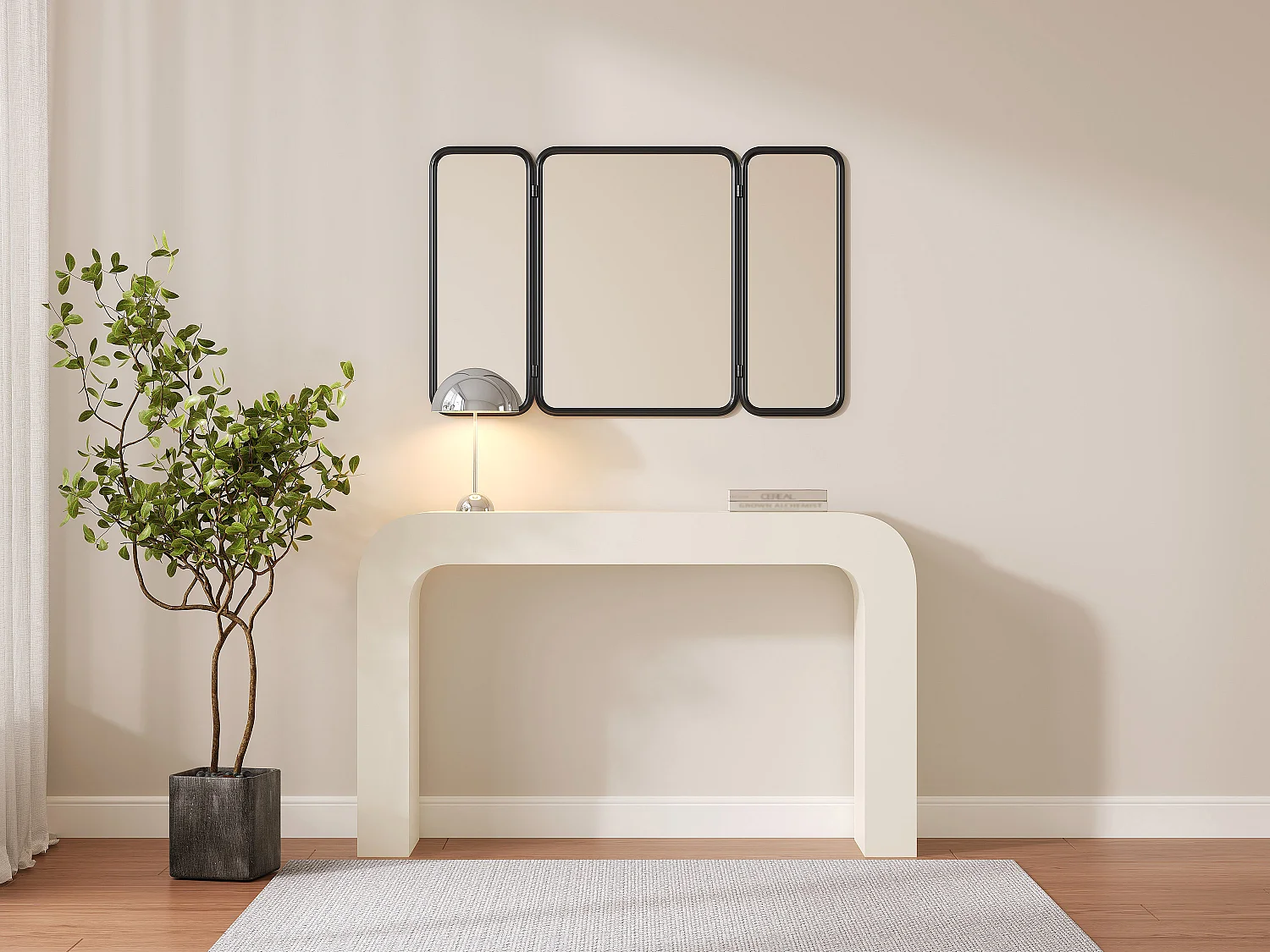 Miroir de barbier vintage en métal - L. 100 x H. 65 cm - Noir - NOAVA