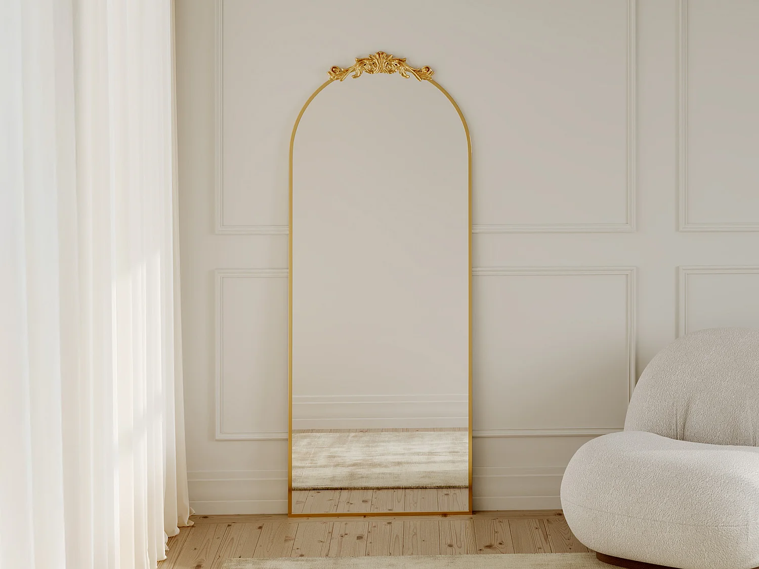 Grand miroir style romantique avec moulure - Métal - L. 65 x H. 165 cm - Doré - INARI