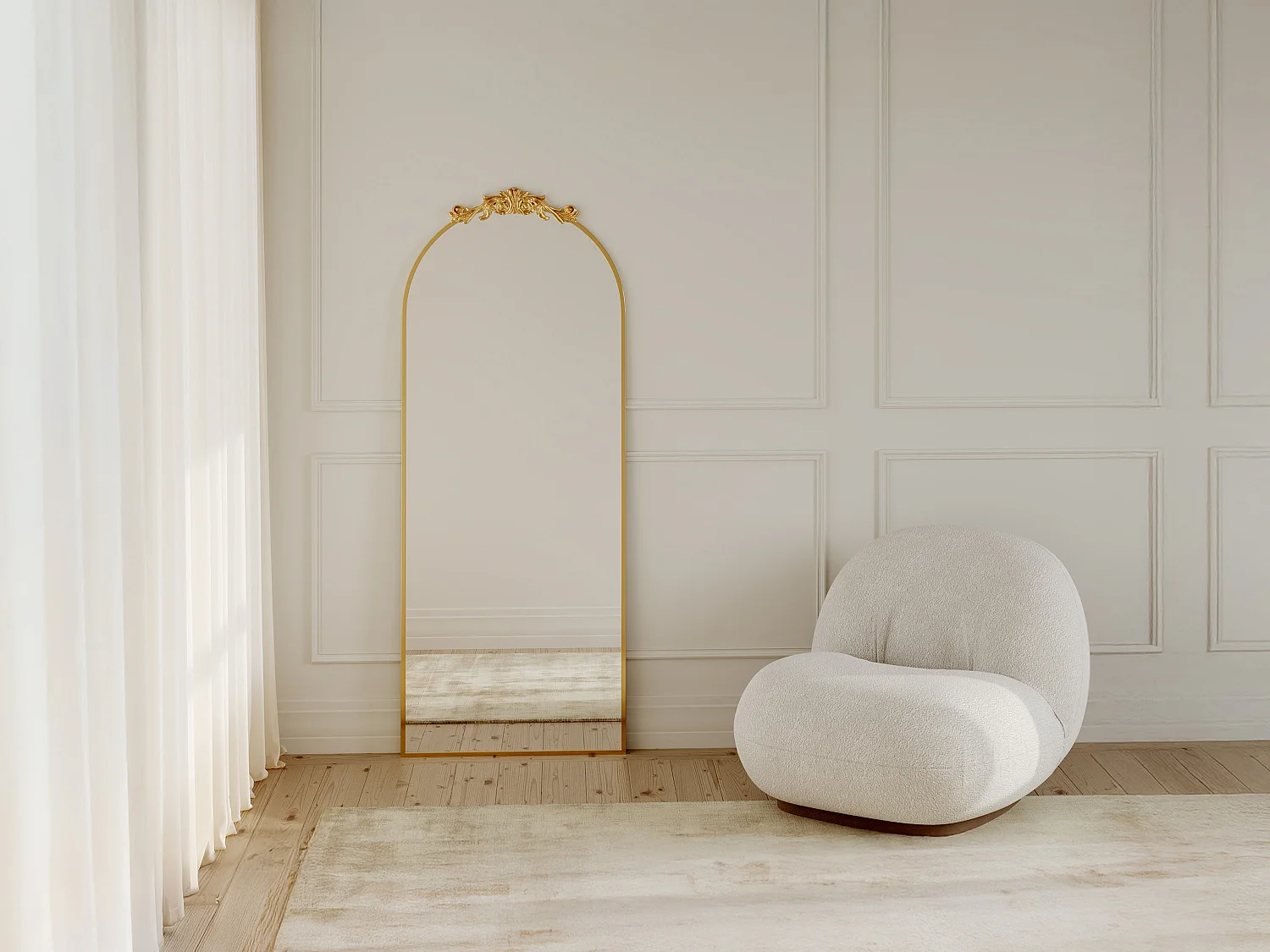 Grand miroir style romantique avec moulure - Métal - L. 65 x H. 165 cm - Doré - INARI