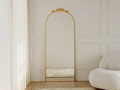Duże lustro w stylu romantycznym z ramą - Metal - szer.  65 x Wys. 165 cm - Złoty - INARI