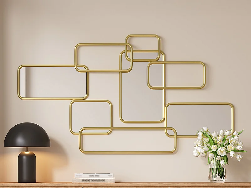 Miroir art déco asymétrique - L. 85 x H. 45 cm - Métal doré - OMAYA