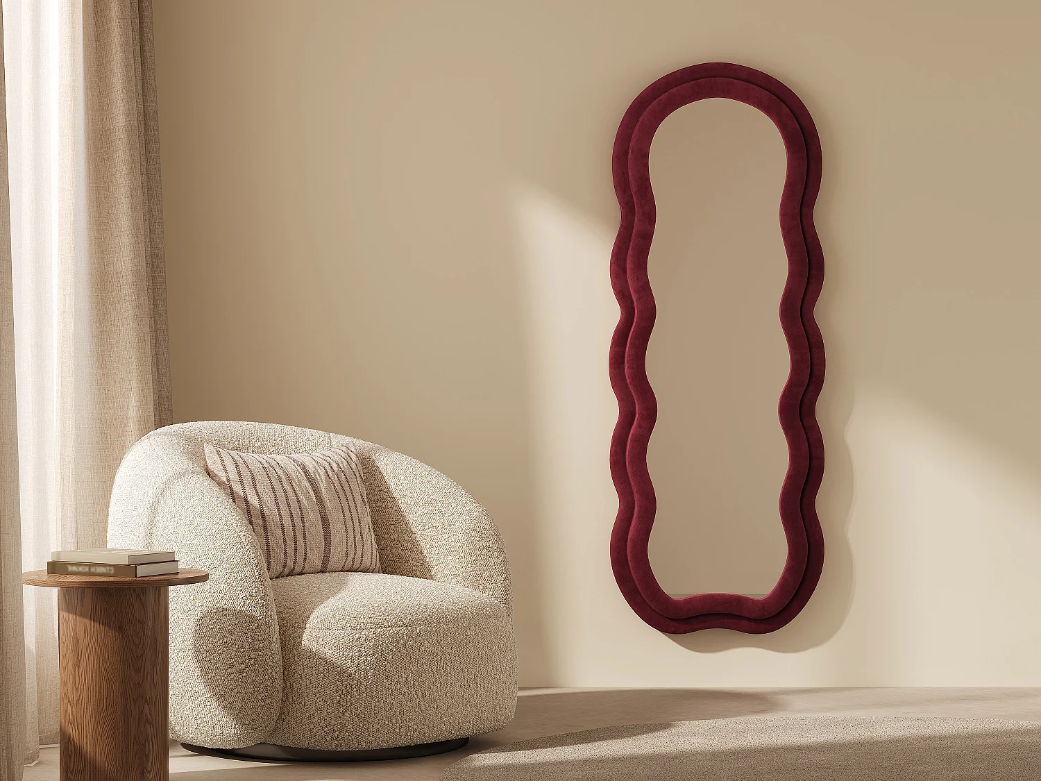 Miroir organique en velours - L. 60 x H. 160 cm - Bordeaux - LINOA