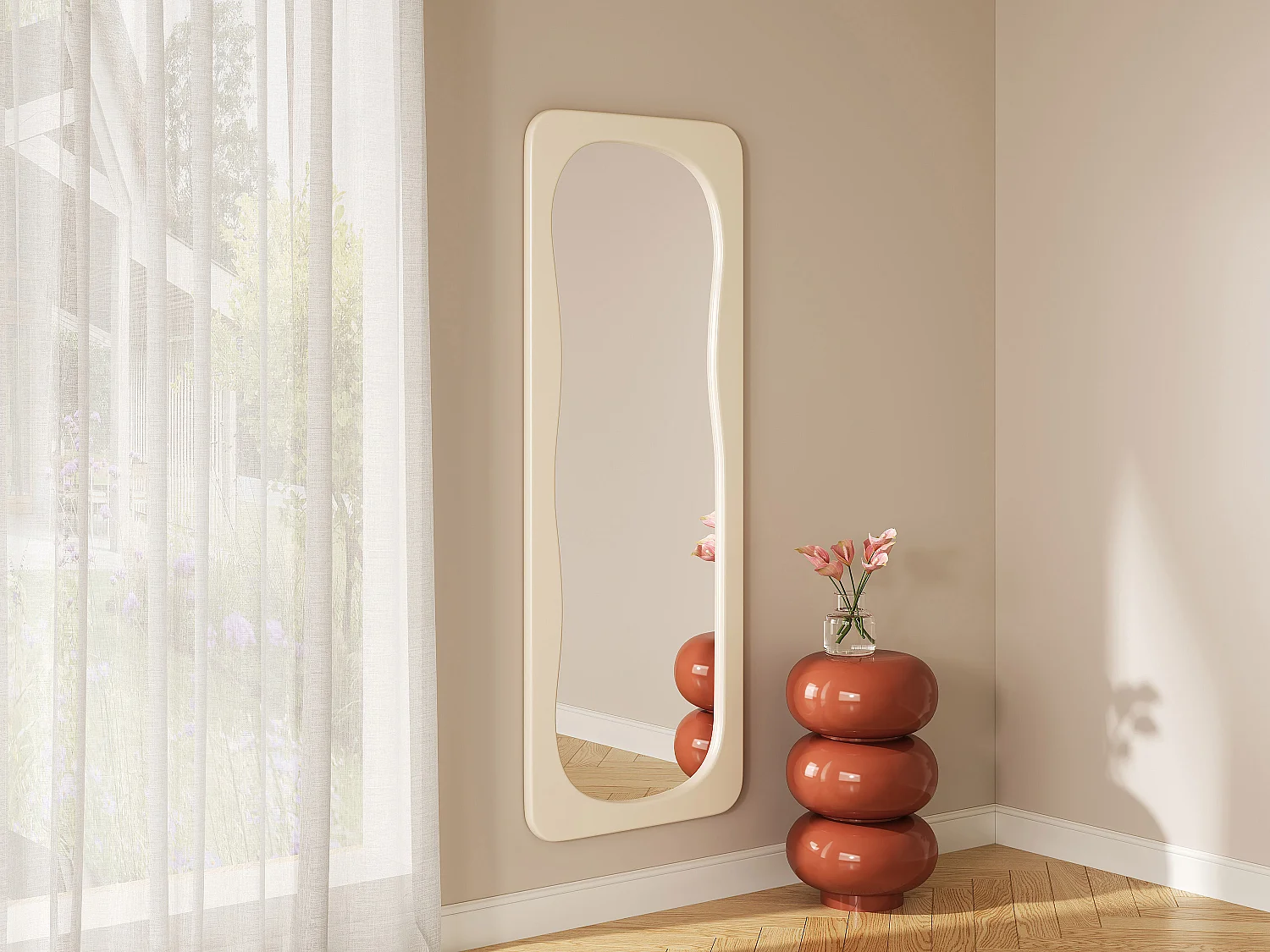 Miroir organique finition  brillante - L. 60 x H. 160 cm - Ivoire - HAIMEI