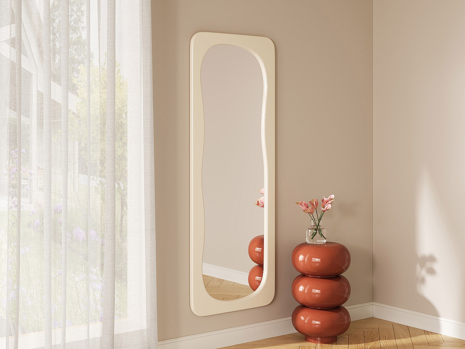 Organisk speil med blank finish - B. 60 x H. 160 cm - Elfenben - HAIMEI