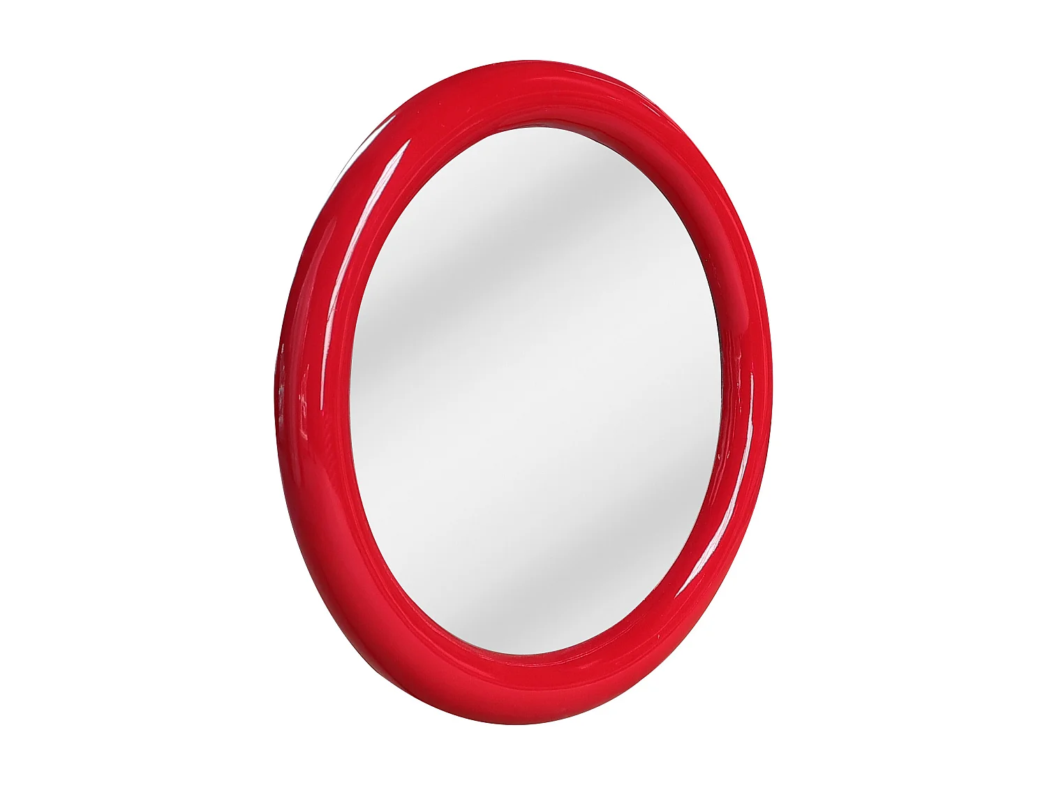 Miroir mural rond en bois de paulownia - D.60 cm - Rouge laqué - MAELO