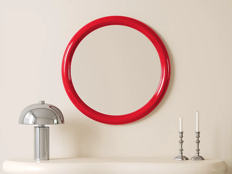 Miroir mural rond en bois de paulownia - D.60 cm - Rouge laqué - MAELO