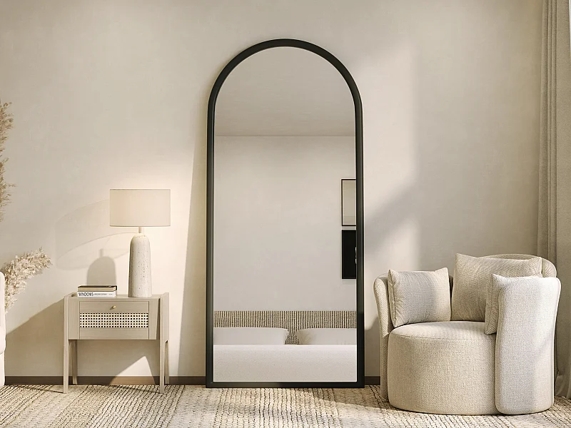 Grand miroir arche en bois de paulownia - L. 80 x H. 180 cm - Noir - EZAREL