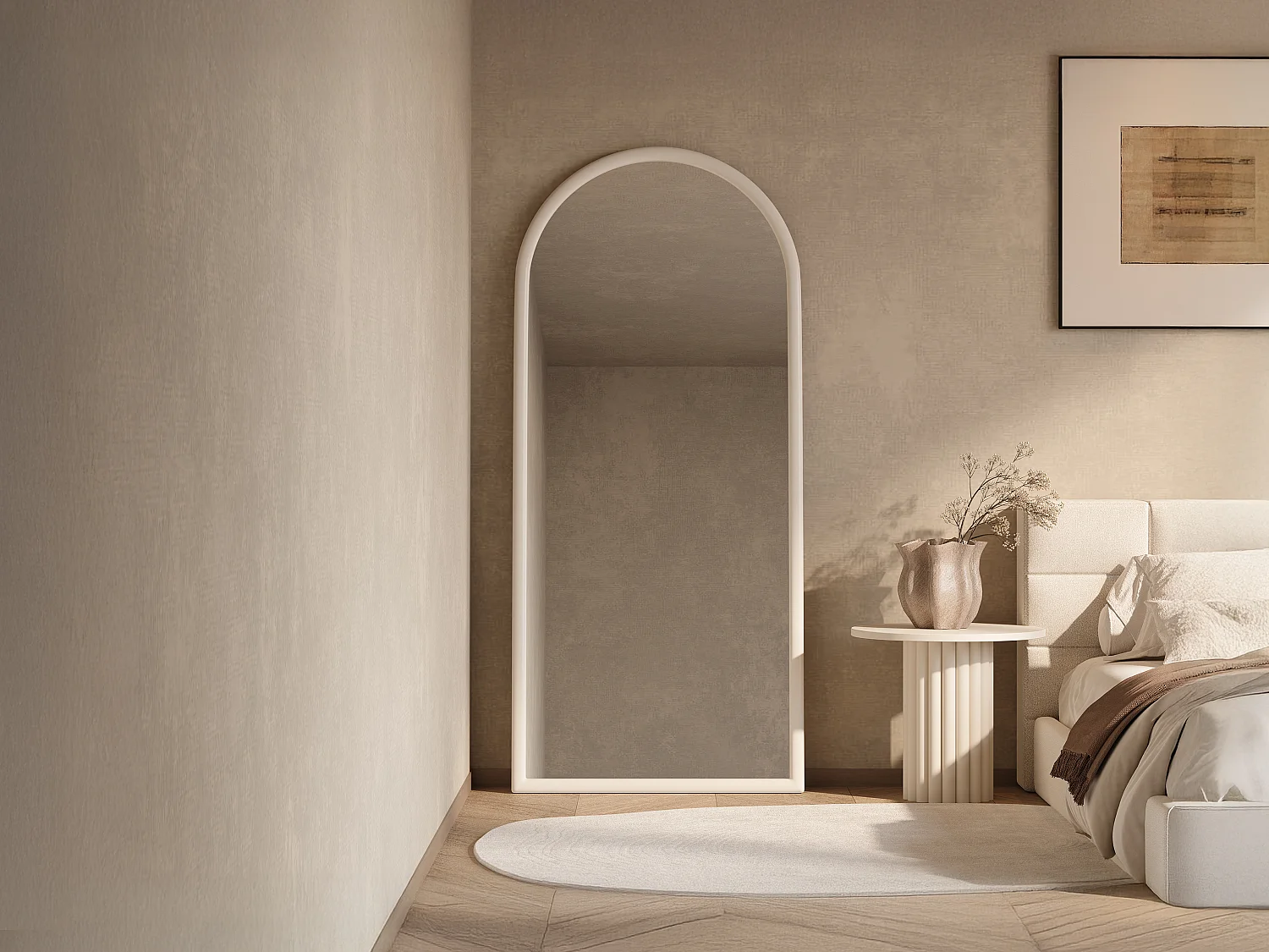 Grand miroir arche en bois de paulownia - L. 80 x H. 180 cm - Blanc - EZAREL