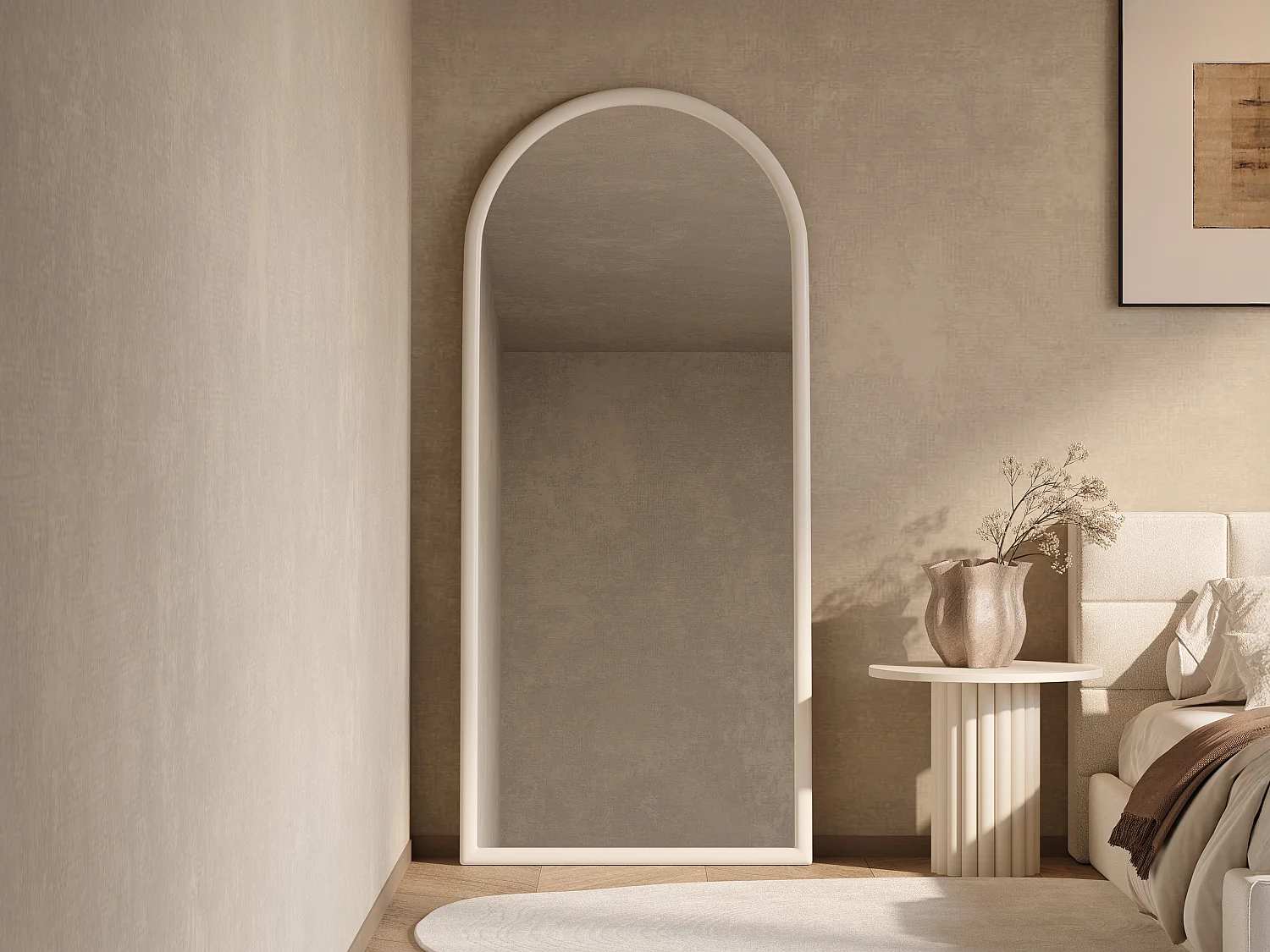 Large arched paulownia wood mirror - L80 x H180 cm - White - EZAREL