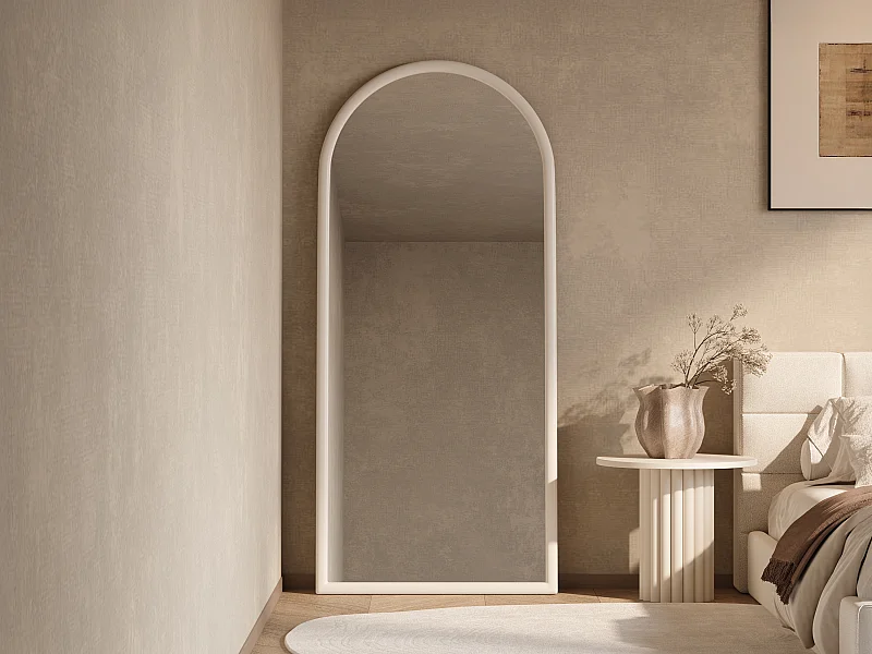 Grand miroir arche en bois de paulownia - L. 80 x H. 180 cm - Blanc - EZAREL