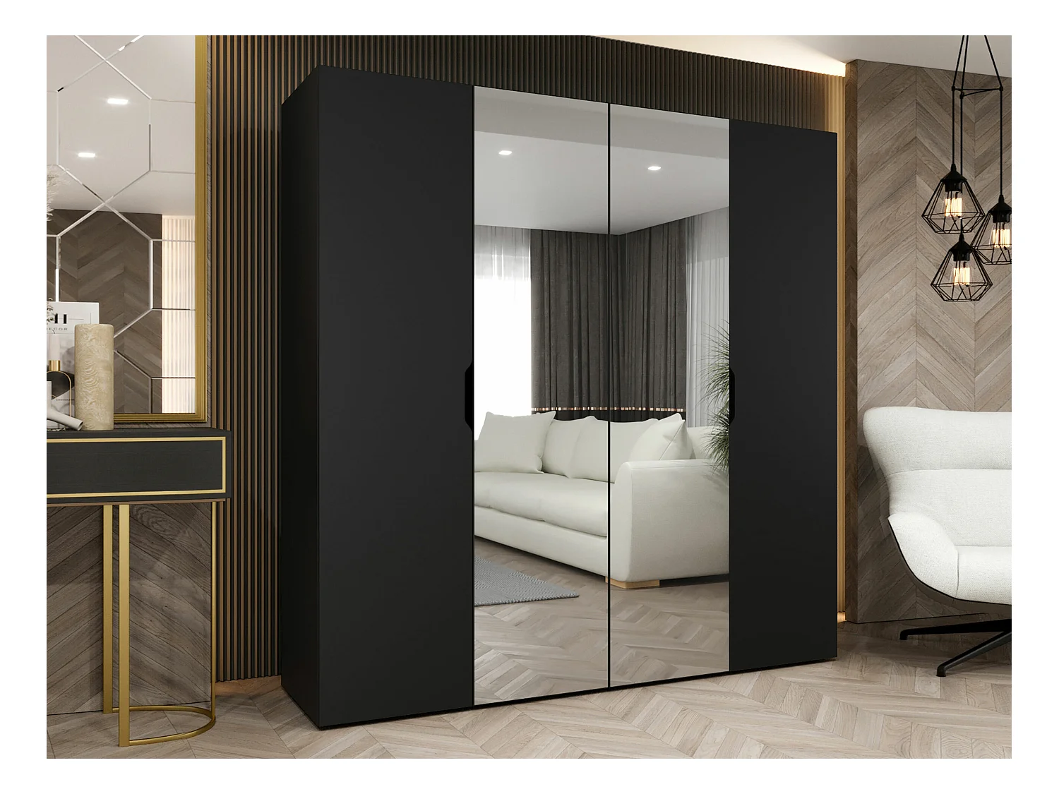 Armario Hartford 514, Negro, 202x200x50cm, Puertas de armario: Con bisagras