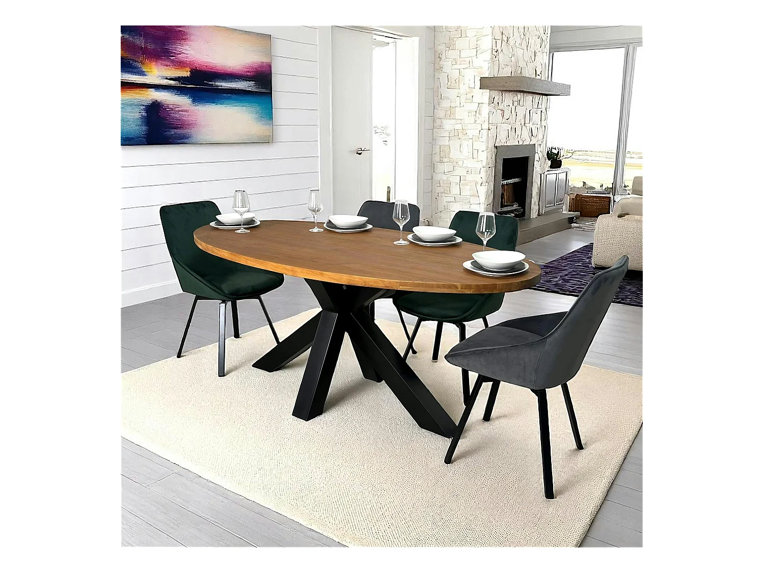 Table à manger ovale en bois de teck recyclé 190 cm ONTARIO