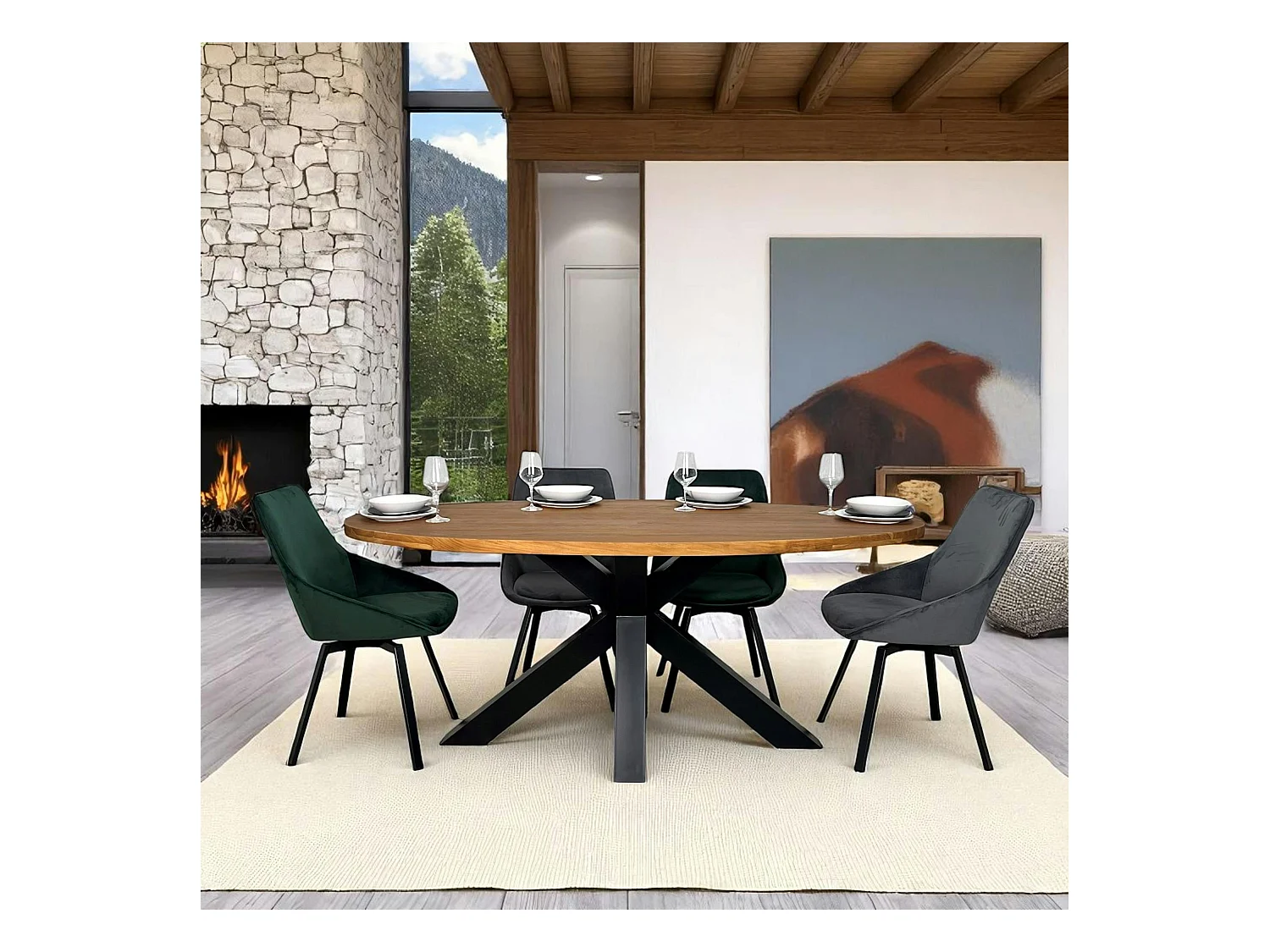 Table à manger ovale en bois de teck recyclé 190 cm ONTARIO