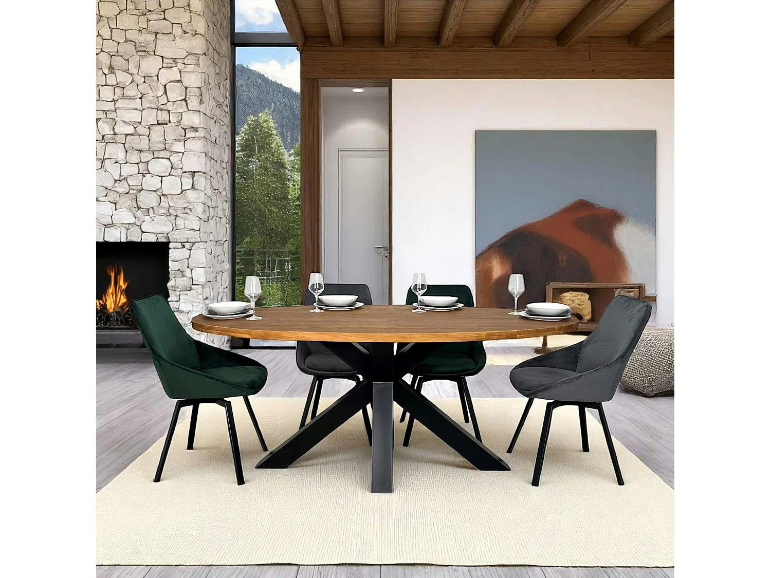 Table à manger ovale en bois de teck recyclé 190 cm ONTARIO