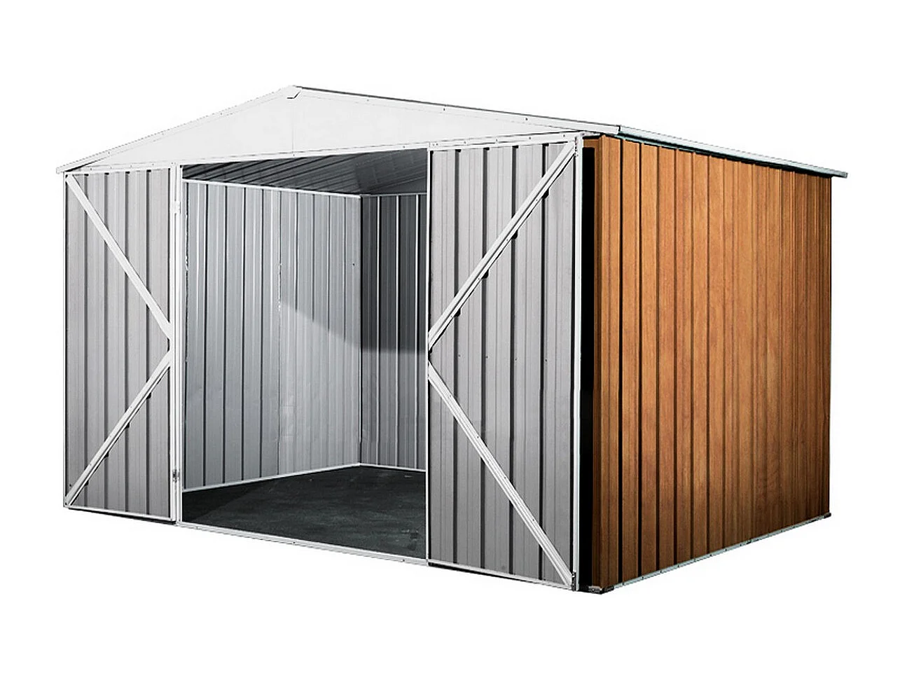 Box acciaio casetta giardino in lamiera deposito attrezzi 360x175cm x h 212cm - 110 kg - 6,30 mq - FINITURA LEGNO