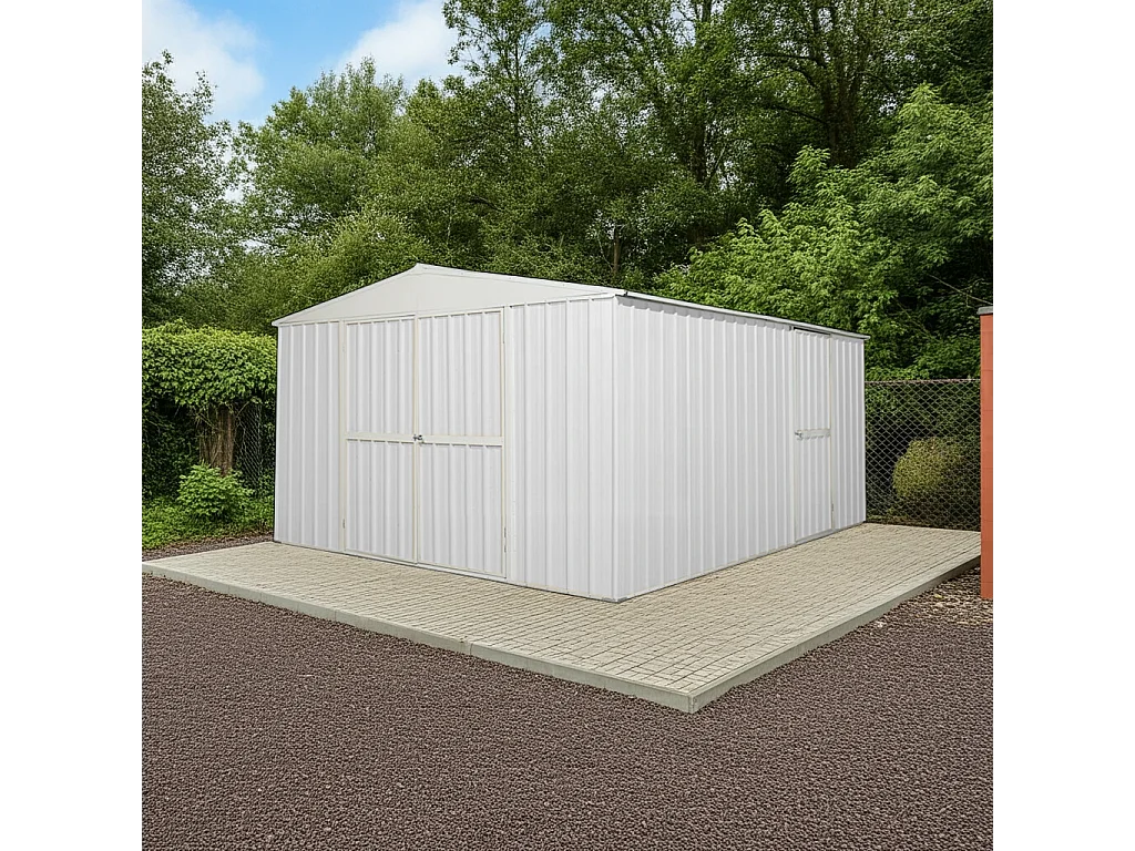 Box garage lamiera zincata casetta giardino acciaio 360x430cm x h2.10m - 185KG - 15,48mq - BIANCO