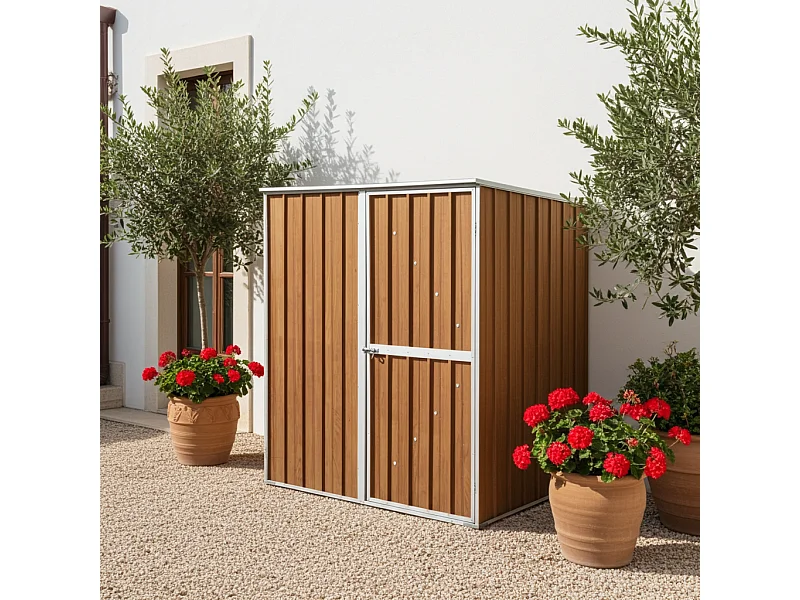 Box lamiera attrezzi casetta giardino in Acciaio Zincato 175x185cm x h1.92m - 70KG - 2,92mq - FINITURA LEGNO