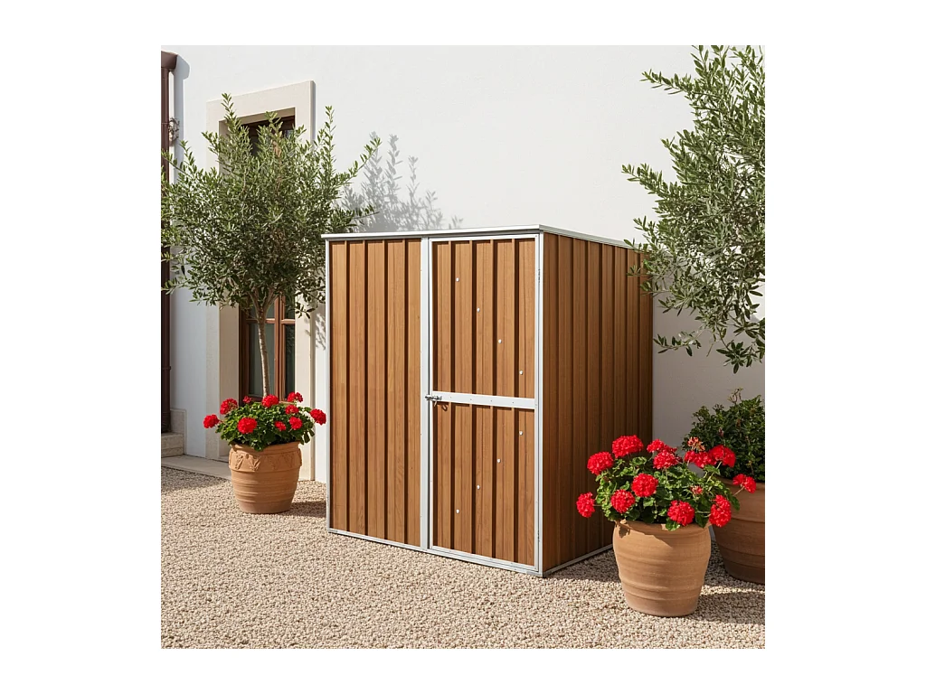 Box lamiera attrezzi casetta giardino in Acciaio Zincato 175x185cm x h1.92m - 70KG - 2,92mq - FINITURA LEGNO