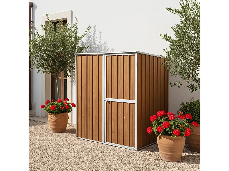 Box lamiera attrezzi casetta giardino in Acciaio Zincato 175x185cm x h1.92m - 70KG - 2,92mq - FINITURA LEGNO