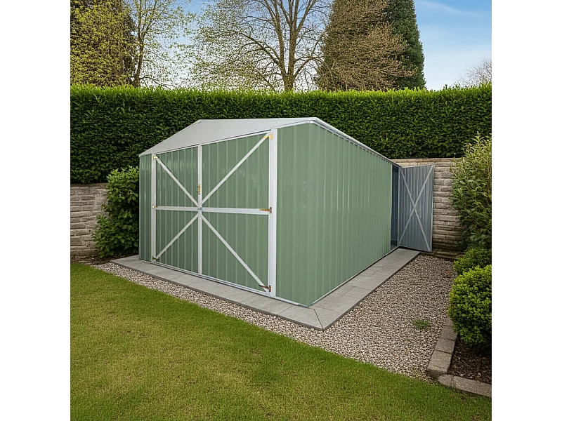 Box garage auto lamiera capanno in Acciaio Zincato 360x600cm x h2.32m - 346KG - 21,6mq - VERDE