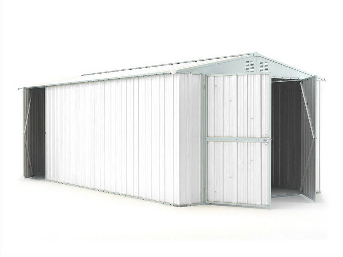 Box in lamiera garage auto Acciaio Zincato 327x611cm x h2.35m - 346KG - 19,98mq - BIANCO