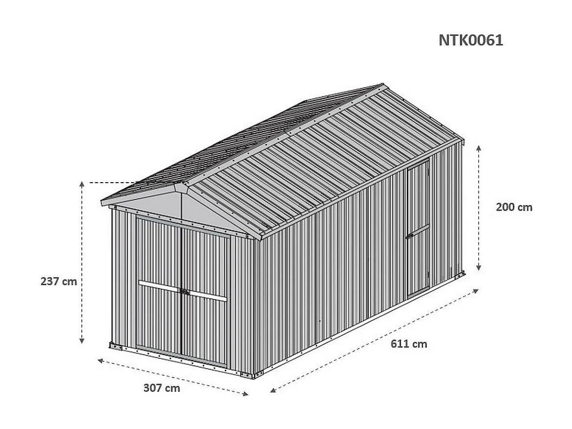 Box in lamiera garage auto Acciaio Zincato 327x611cm x h2.35m - 346KG - 19,98mq - BIANCO