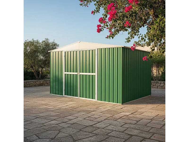 Box acciaio casetta giardino in lamiera deposito attrezzi 360x175cm x h 212cm - 110 kg - 6,30 mq - VERDE