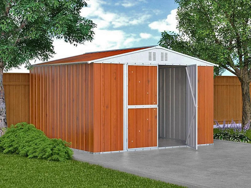 Casetta giardino Box attrezzi in Acciaio Zincato 327x307cm x h2.15m - 145KG - 10,04mq - FINITURA LEGNO