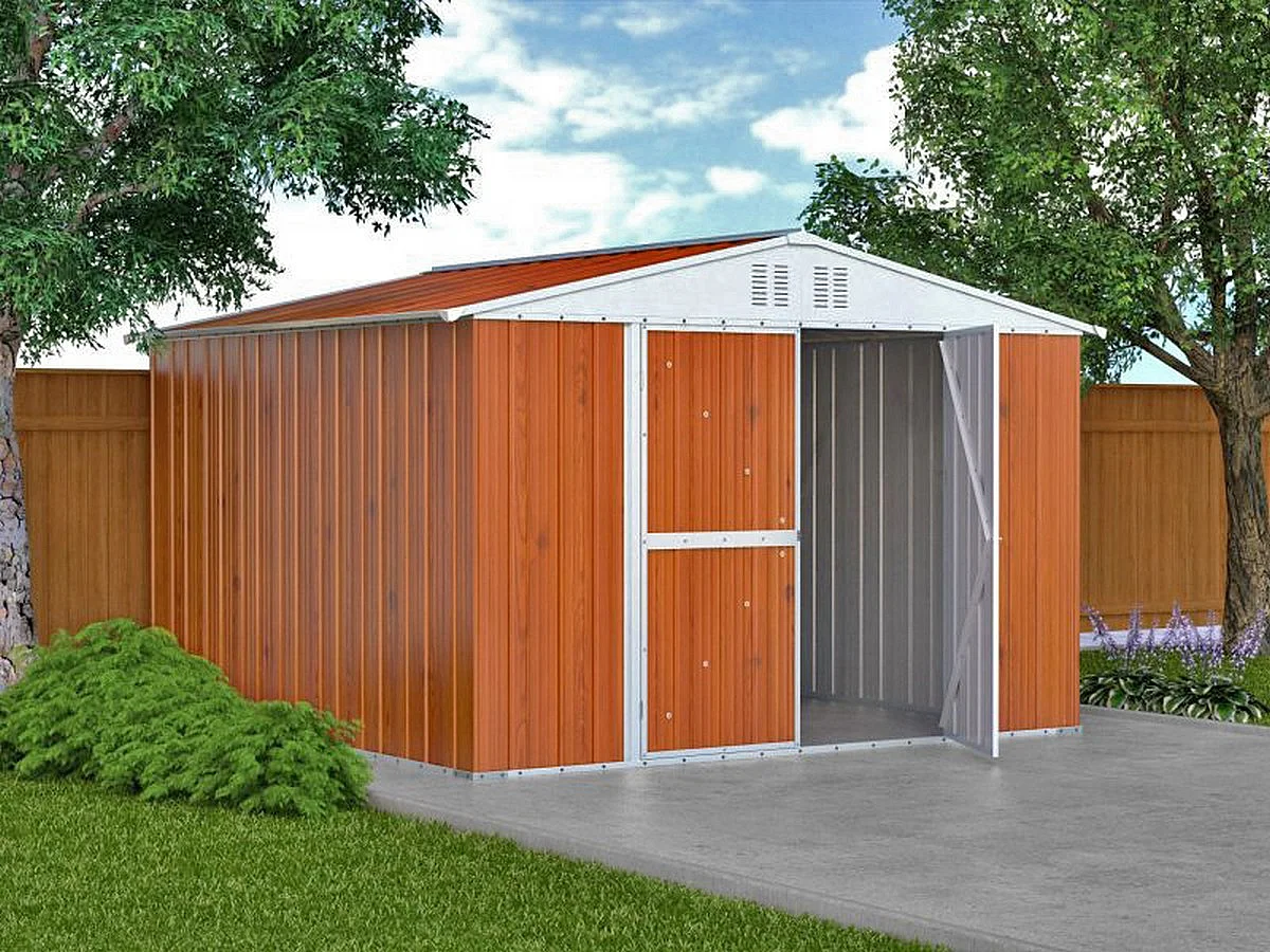 Casetta giardino Box attrezzi in Acciaio Zincato 327x307cm x h2.15m - 145KG - 10,04mq - FINITURA LEGNO