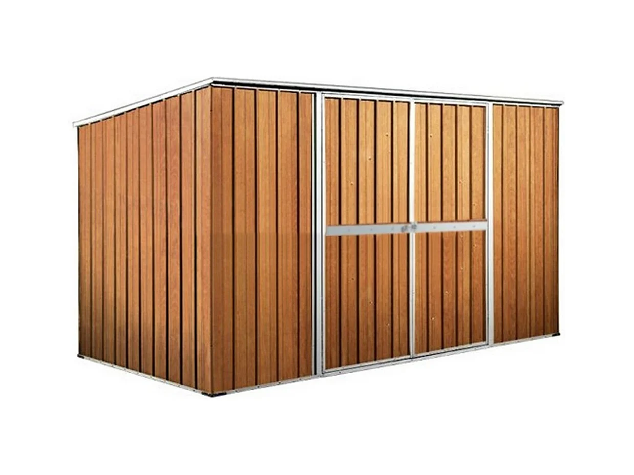 Casetta deposito lamiera Box in Acciaio Zincato 345x186cm x h1.92m - 98KG - 6.42mq - FINITURA LEGNO