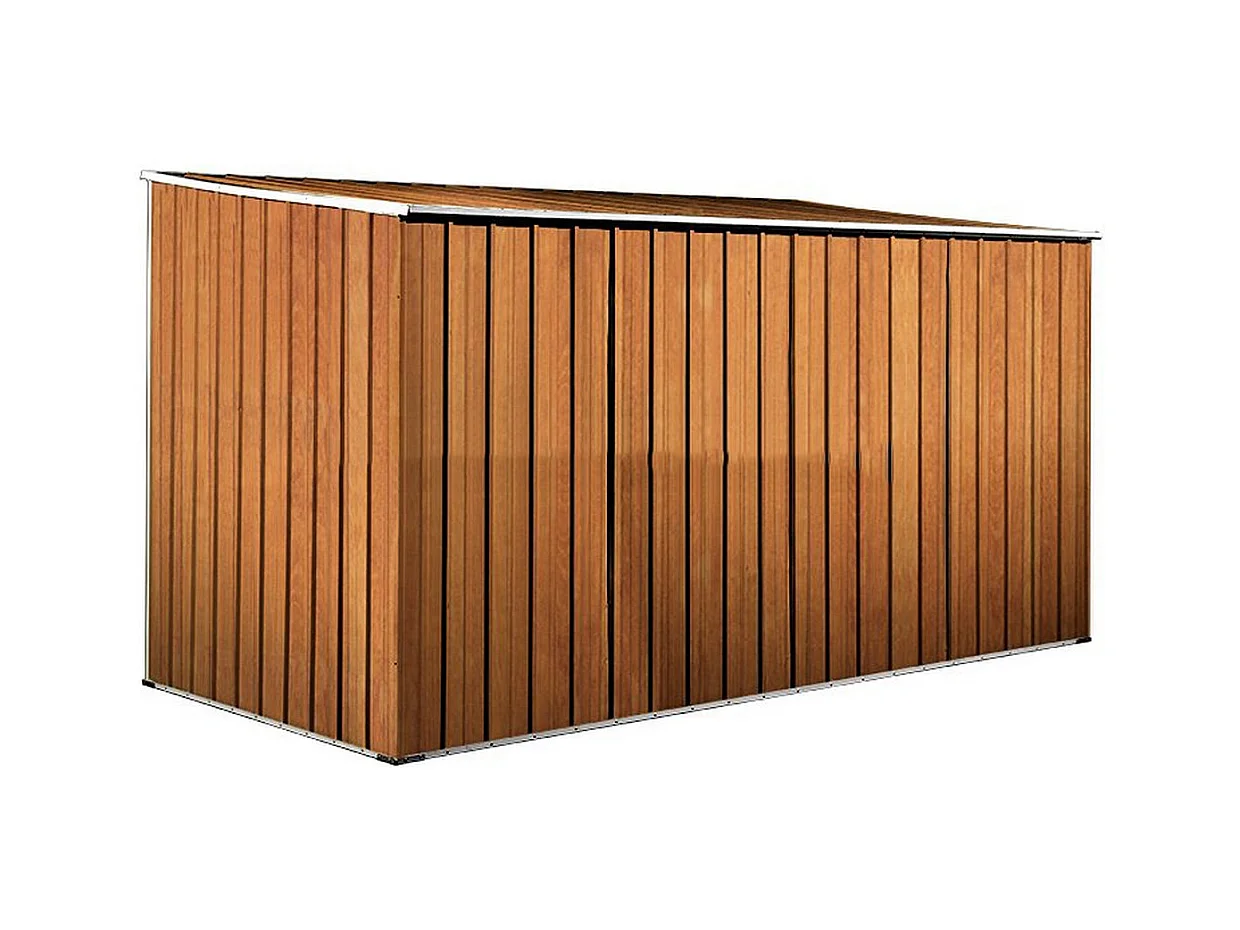 Casetta deposito lamiera Box in Acciaio Zincato 345x186cm x h1.92m - 98KG - 6.42mq - FINITURA LEGNO