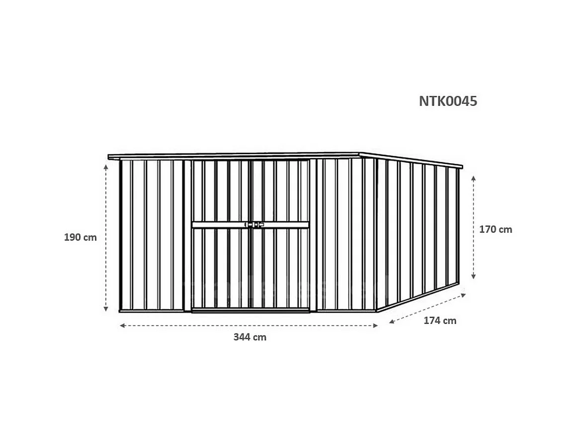 Casetta deposito lamiera Box in Acciaio Zincato 345x186cm x h1.92m - 98KG - 6.42mq - FINITURA LEGNO