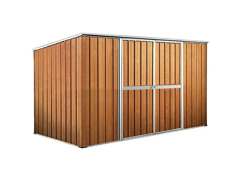 Casetta deposito lamiera Box in Acciaio Zincato 345x186cm x h1.92m - 98KG - 6.42mq - FINITURA LEGNO