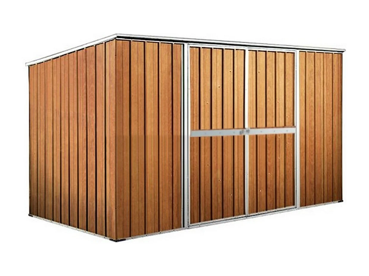 Casetta deposito lamiera Box in Acciaio Zincato 345x186cm x h1.92m - 98KG - 6.42mq - FINITURA LEGNO