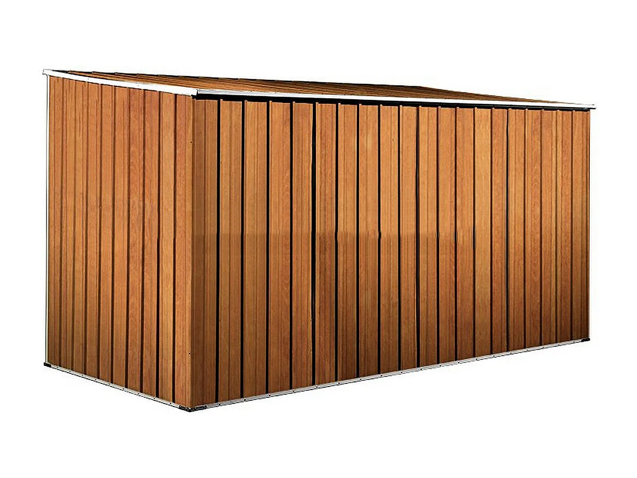 Casetta deposito lamiera Box in Acciaio Zincato 345x186cm x h1.92m - 98KG - 6.42mq - FINITURA LEGNO