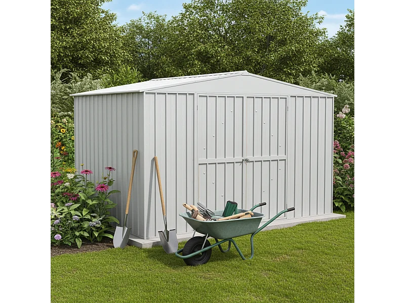 Box in Acciaio Zincato garage attrezzi lamiera 360x3.45cm x h2.12m - 150KG - 12,42mq - BIANCO