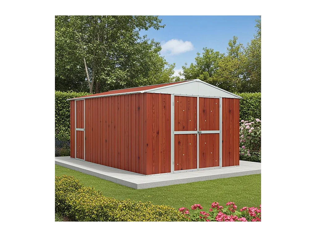 Box garage lamiera zincata casetta giardino acciaio 360x430cm x h2.10m - 185KG - 15,48mq - FINITURA LEGNO